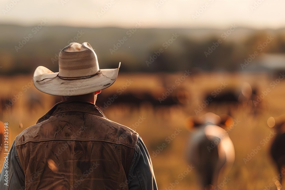 rear view of a cowboy on a farm with selective focus and copy space capturing the essence of rural life lifestyle photography rear view of a cowboy on a farm with selective focus and copy space capturing the essence of rural life lifestyle photography