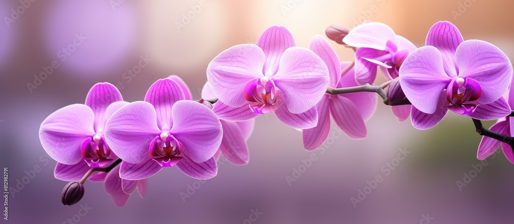 A visually striking purple orchid with a softly blurred background creating an ideal copy space image A visually striking purple orchid with a softly blurred background creating an ideal copy space image