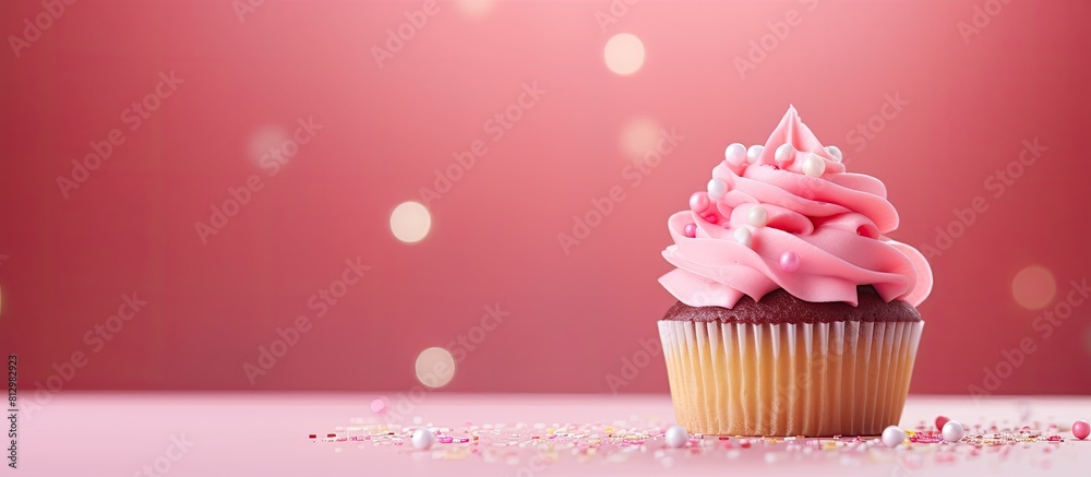 Pink background with a cupcake topper for a girl at a baby shower leaving room for text in the image. Copyspace image Pink background with a cupcake topper for a girl at a baby shower leaving room for text in the image. Copyspace image