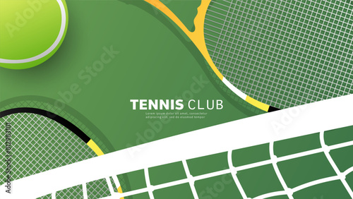 Tennis racket and ball on green background, Indoor Court for use in online sporting events, Illustration for Tennis sports concept, Vector Illustration EPS 10