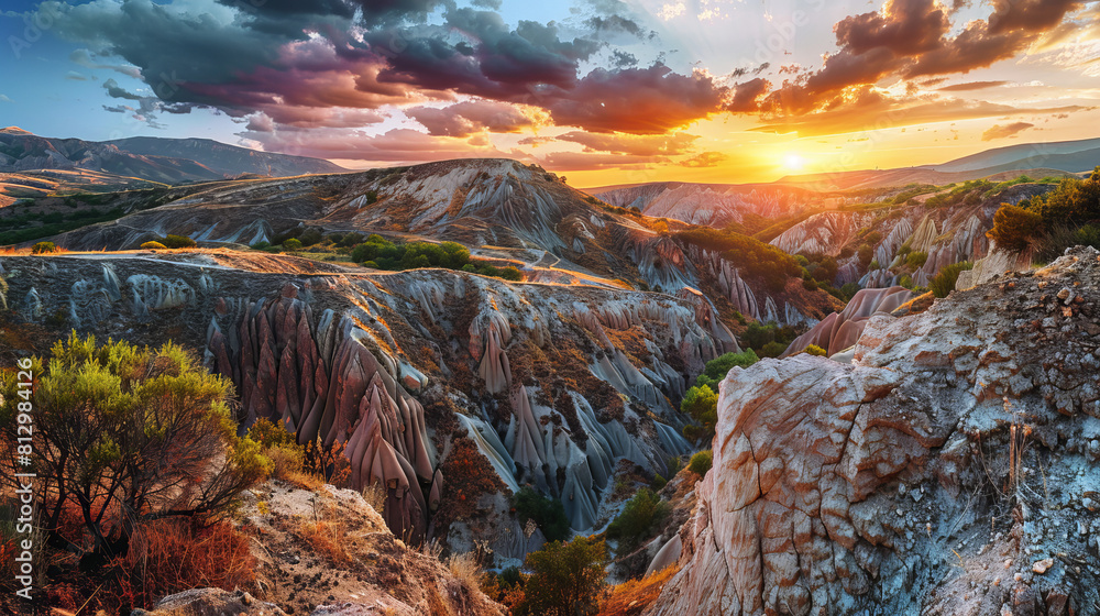 canyon view in summer. Colorful canyon landscape at sunset. nature scenery in the canyon. amazing nature background. summer landscape in nature. Tasyaran canyon travel in the great valley. 