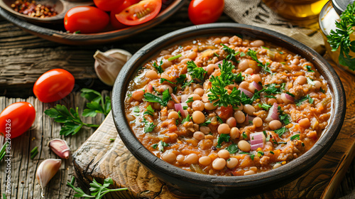 Fava beans dip, traditional egyptian, middle eastern food foul medames --ar 16:9 Job ID: 5b8a9bf4-545c-4264-a9eb-93c49b96d7fd photo