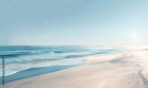 A peaceful beach scene with various seashells by the gentle ocean waves. Generate AI