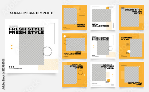 social media template banner blog fashion sale promotion. fully editable instagram and facebook square post frame puzzle organic sale poster. fresh yellow element shape vector background