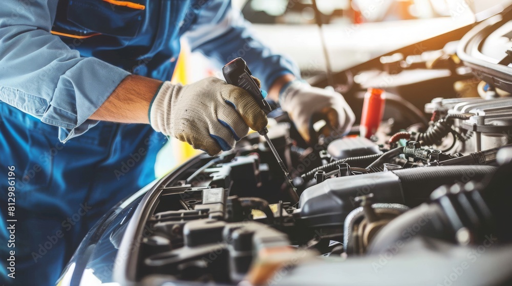 Auto mechanic working on car engine in mechanics garage.Repair service,car service, repair, maintenance concept. Auto mechanic working on car engine in mechanics garage.Repair service,car service, repair, maintenance concept.