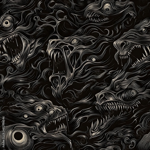 Sinister Realm of Twisted Monstrous Beings in Seamless Haunting Digital