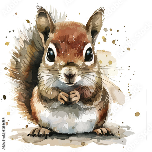 Watercolor painting of a squirrel, isolated on a white background, squirrel vector, drawing clipart, Illustration Vector, Graphic Painting, design art, logo