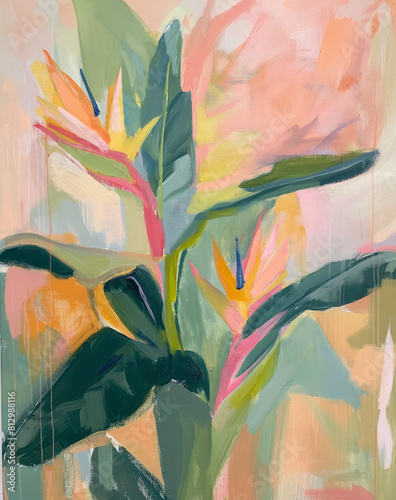 Abstract Floral Painting with Vibrant Color Strokes and Bold Textures
