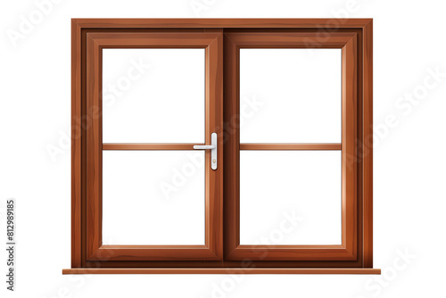 The window is made of wood  has a dark brown color  and is divided into four panes.