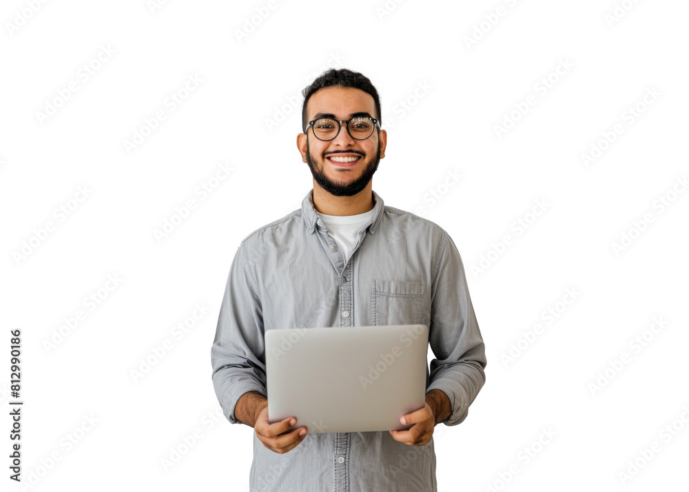 Smiling Man with Laptop on Transparent Smiling Man with Laptop on Transparent