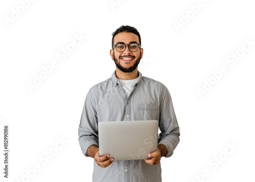 Smiling Man with Laptop on Transparent