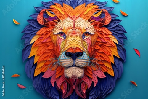 vibrant paper lion intricate colorful paper cut sculpture of a majestic lions head artistic 3d render