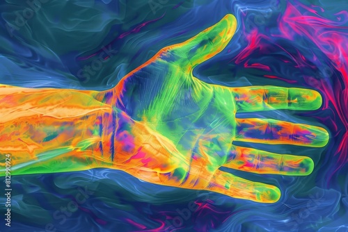 vibrant thermal imaging scan of human hand colorful heat map abstract digital art