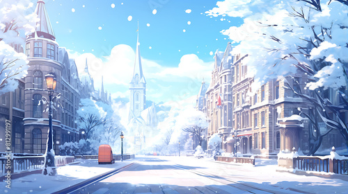 Winter snowy city background © CreativeEarth