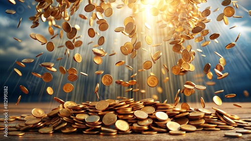 Coins Falling or Raining Down: An image depicting coins falling or raining down from above, representing windfalls, abundance, or financial blessings.	
 photo