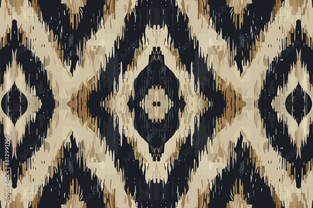 Ikat diamond pattern, sharp geometric design, seamless elegance, contrasting hues, sophisticated textile graphic Ikat diamond pattern, sharp geometric design, seamless elegance, contrasting hues, sophisticated textile graphic