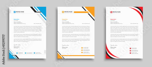 Modern business and corporate letterhead template with yellow, blue, green and red color. Letterhead template in flat style, Modern company letterhead template design