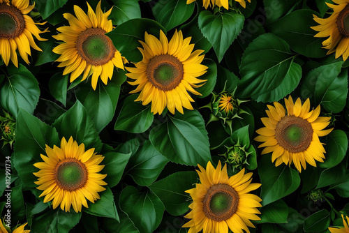 green Sunflower Background | Floral Beauty Design | Nature, Flowers, Vibrant green, Botanical Patterns, Garden Charm 