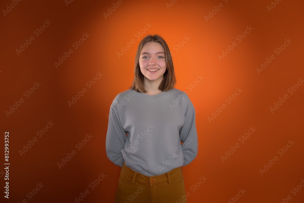 Fototapeta premium Smiling Teenage Girl on Orange Background. Generative AI.