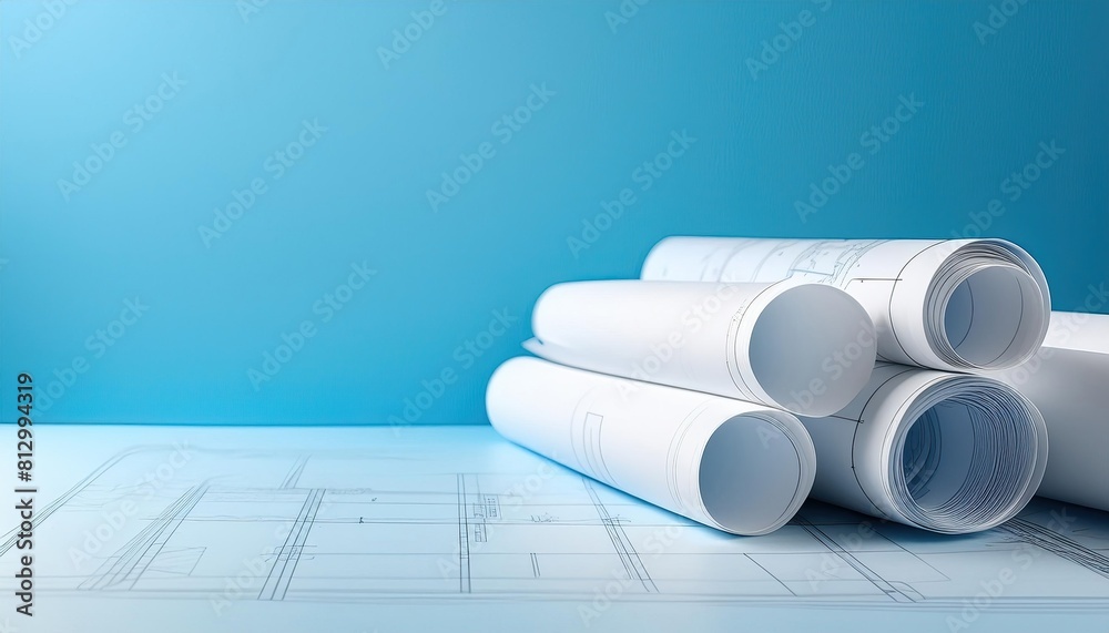 Fototapeta premium Construction blueprint landing image, blank space for text