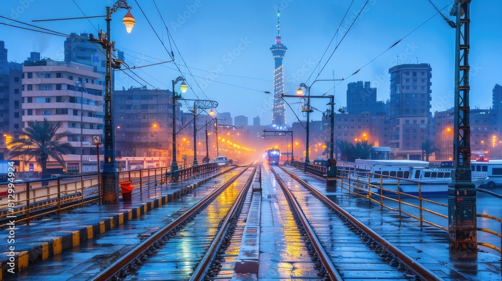 Fototapeta premium Dreamy Train Departure in Rainy Station