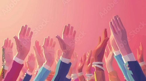Human hands clapping. Applaud hands. Vector illustration in flat style. Many Hands clapping ovation and thumps up, applaud hands. Flat cartoon business success illustration. Social media marketing photo