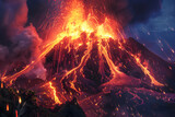 Captivating Display of Nature's Wrath: A Majestic Volcanic Eruption in the Dark of Night