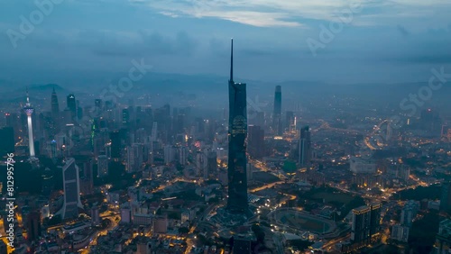 Wallpaper Mural Aerial view time lapse 4k video of Kuala Lumpur city center view at sunrise dawn overlooking the city skyline in Federal Territory, Malaysia during low clouds sunrise.  Torontodigital.ca