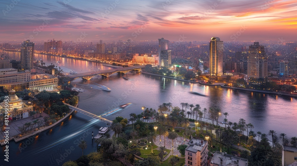 Fototapeta premium A Glimpse of Urban Tranquility: Cityscape Along the Meandering River