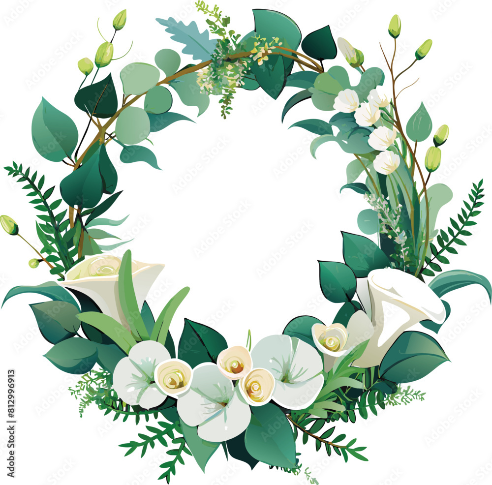 Naklejka premium aesthetic Watercolor Green natural wreath for awedding decoration Isolated on white background