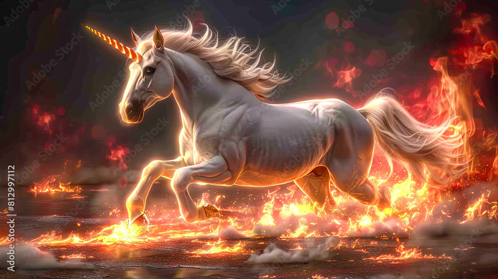 Obraz premium A unicorn is a legendary creature that has been described since antiquity as a beast with a single, straight horn projecting from its forehead.