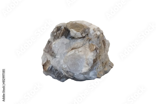 Raw specimen of pegmatite intrusive igneous rock isolated on white background.