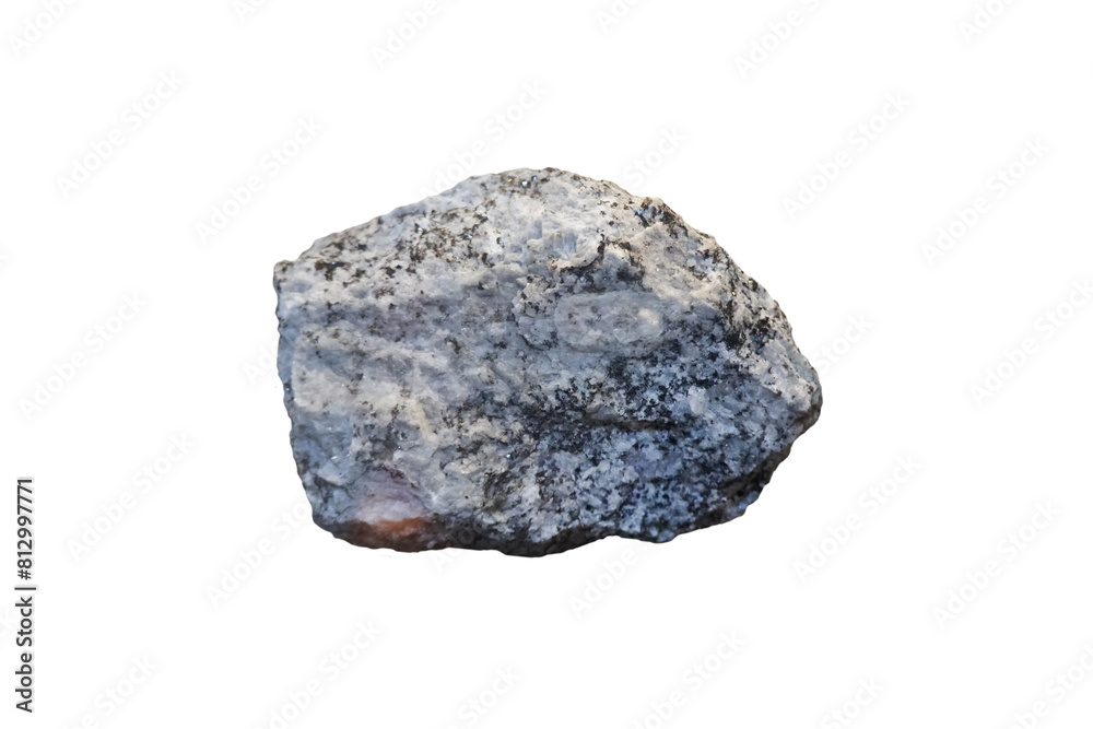Quartz diorite plutonic igneous rock specimen isolated on white background.