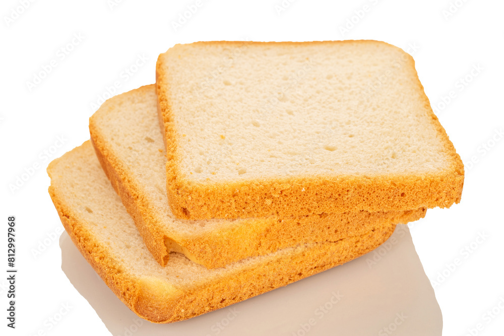 Several pieces of white bread for toaster, macro, isolated on white background. Several pieces of white bread for toaster, macro, isolated on white background.