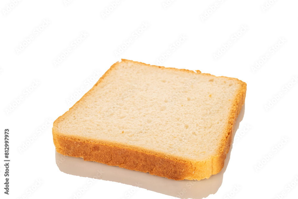 One piece of white toaster bread, macro, isolated on white background. One piece of white toaster bread, macro, isolated on white background.