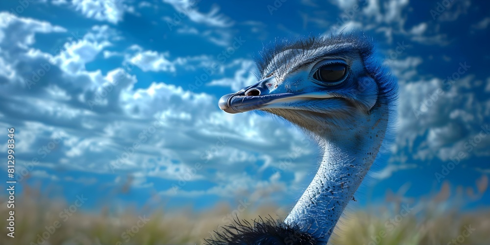 Ostrich ranch in farmlands produces soughtafter products like meat leather and feathers. Concept