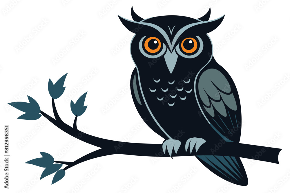 Obraz premium Owl sitting on a tree branch vector silhouette an white background 