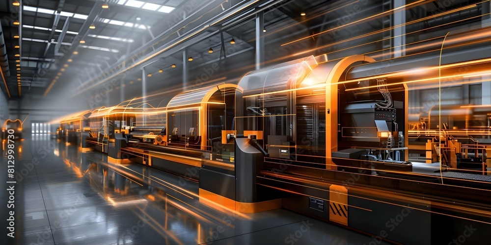 Fototapeta premium Imagined large lithium battery production plant with advanced machinery technology in hall. Concept Technology in Manufacturing, Lithium Battery Production, Advanced Machinery, Industrial Automation