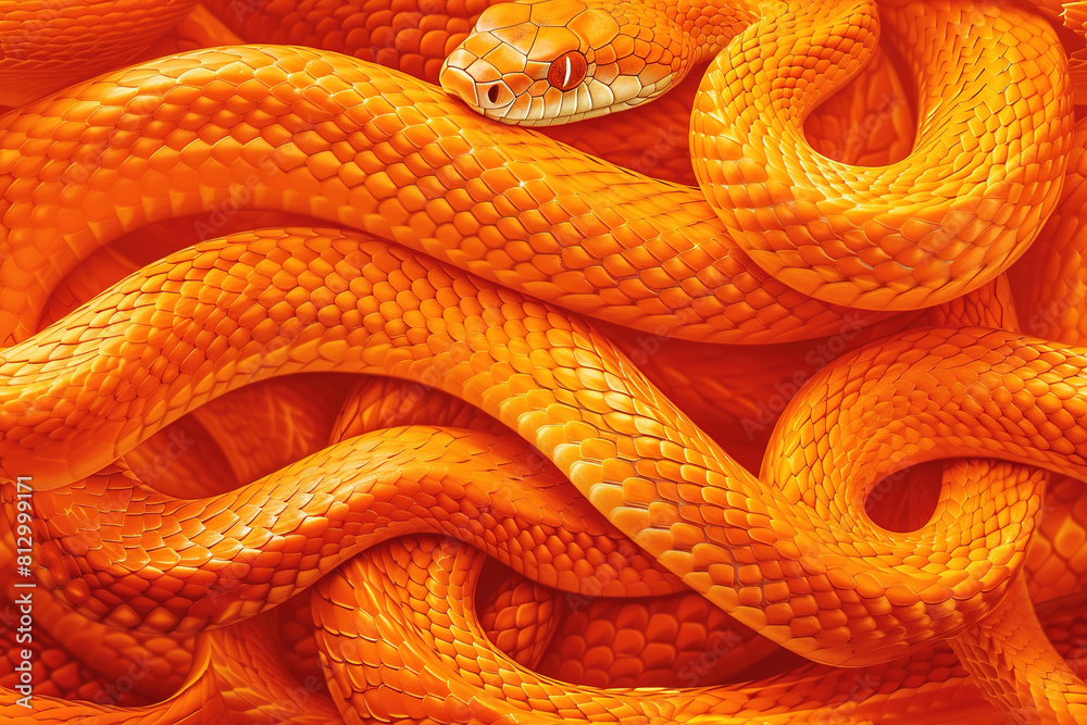 Fototapeta premium Orange color Snakes Background Tile | Reptilian Design | Serpent Patterns, Vibrant Orange color, Nature-inspiOrange color Texture, Wildlife Aesthetic 