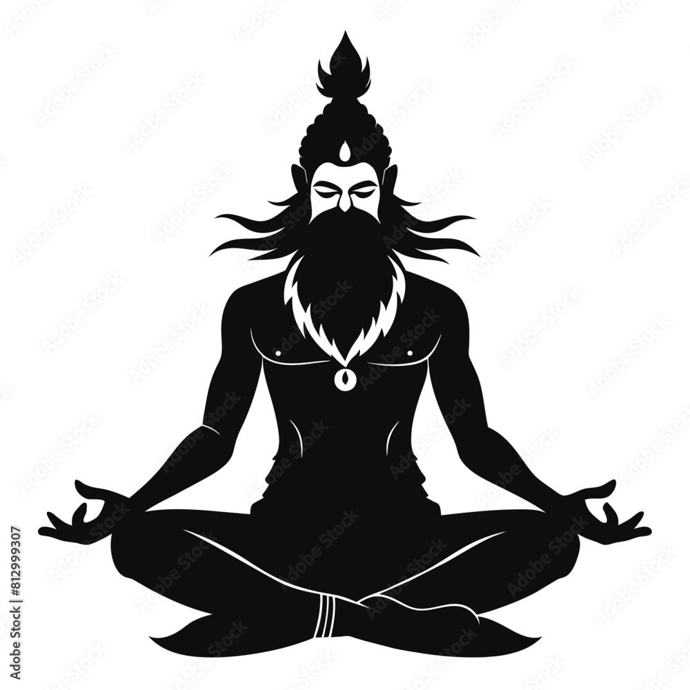 Indian religious male with beard in meditation pose vector silhouette Indian religious male with beard in meditation pose vector silhouette