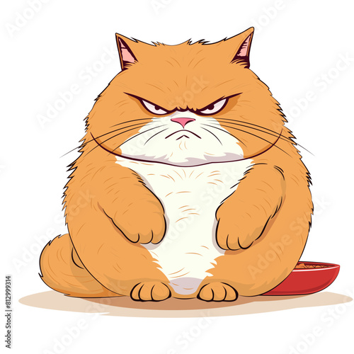 Angry fat red cat guarding his food
