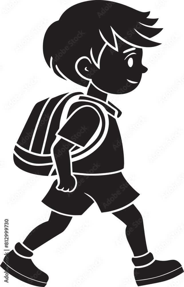 illustration of a boy walking with a backpack on a white background illustration of a boy walking with a backpack on a white background