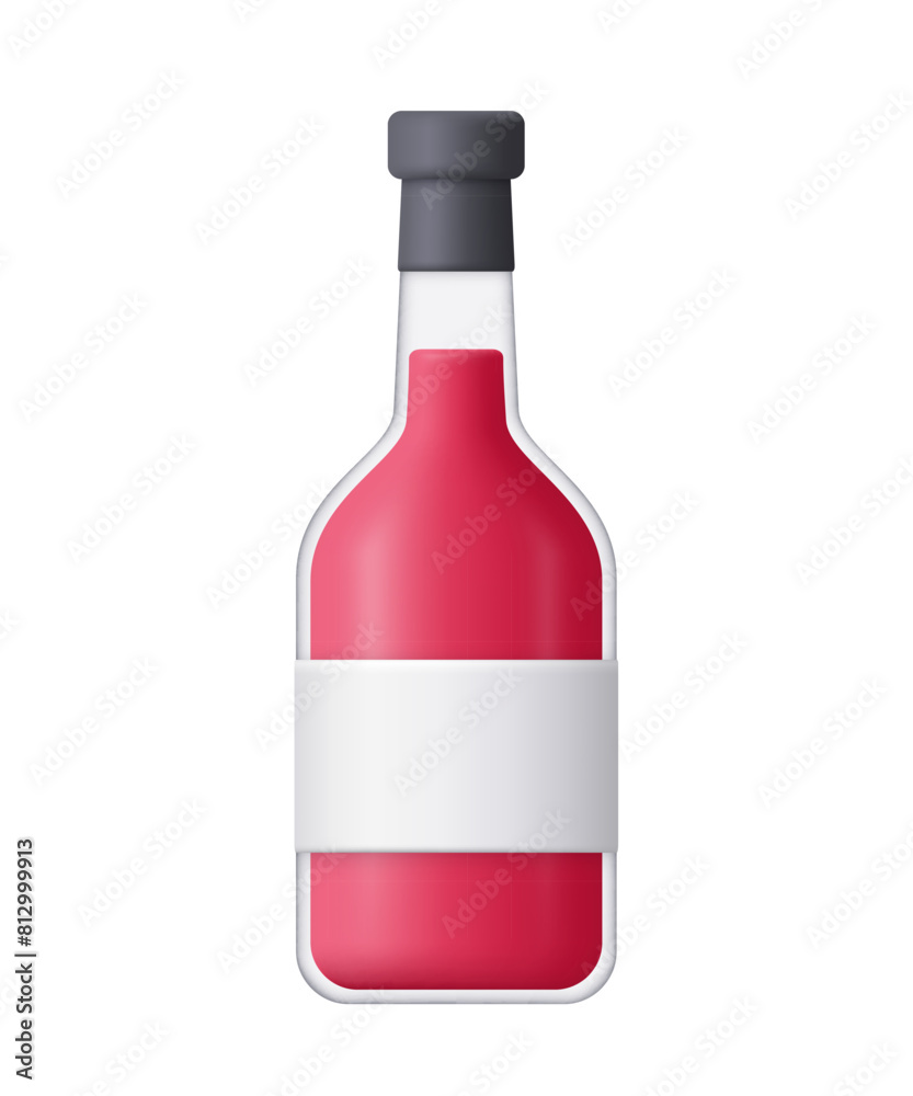 Wine bottle with label. Alcohol, party and celebration concept. 3d vector icon. Cartoon minimal style. Wine bottle with label. Alcohol, party and celebration concept. 3d vector icon. Cartoon minimal style.