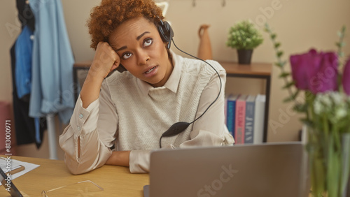 Принти на полотні African american woman looking frustrated during a home customer service call