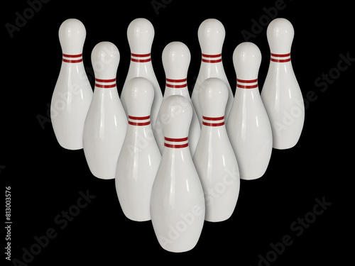 Tenpin bowling pins isolated on a black background