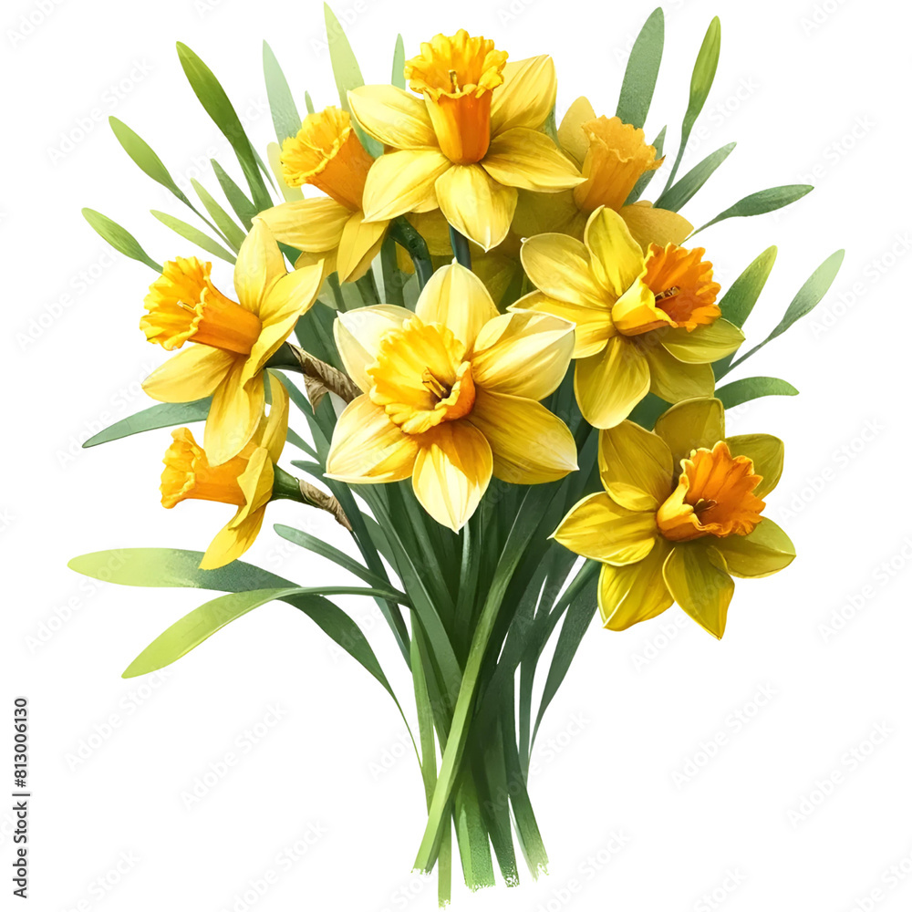 Fototapeta premium Daffodil Flower Watercolor Illustration on a Transparent Background, Yellow Flower