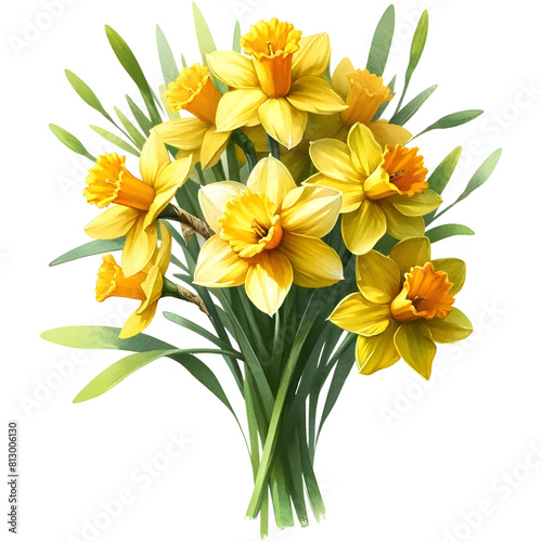 Daffodil Flower Watercolor Illustration on a Transparent Background  Yellow Flower
