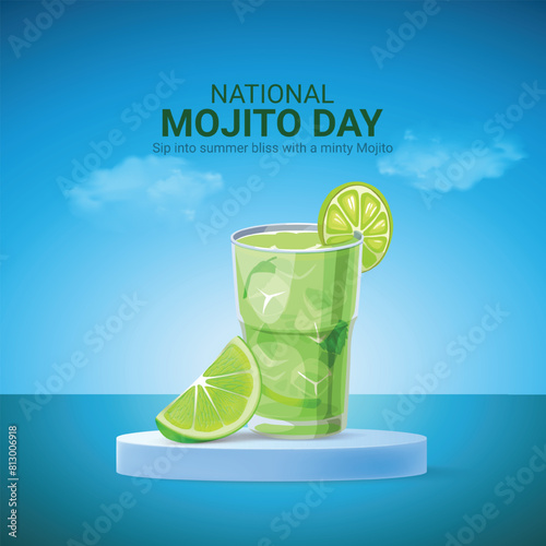 National Mojito Day. National Mojito Day creative ads design, july 11, vector 3d illustration