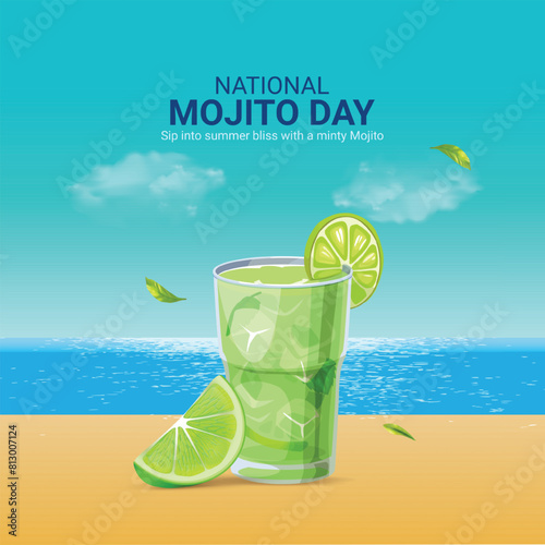 National Mojito Day. National Mojito Day creative ads design, july 11, vector 3d illustration