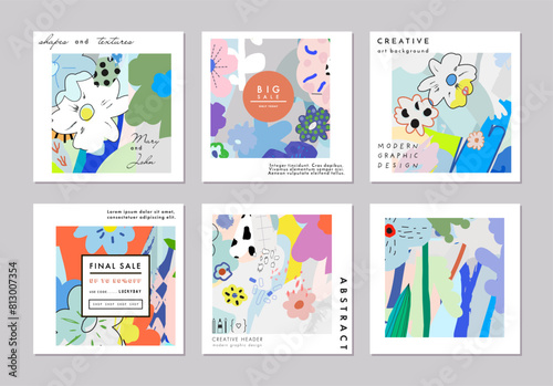 Collection of creative universal floral  artistic cards. Vector